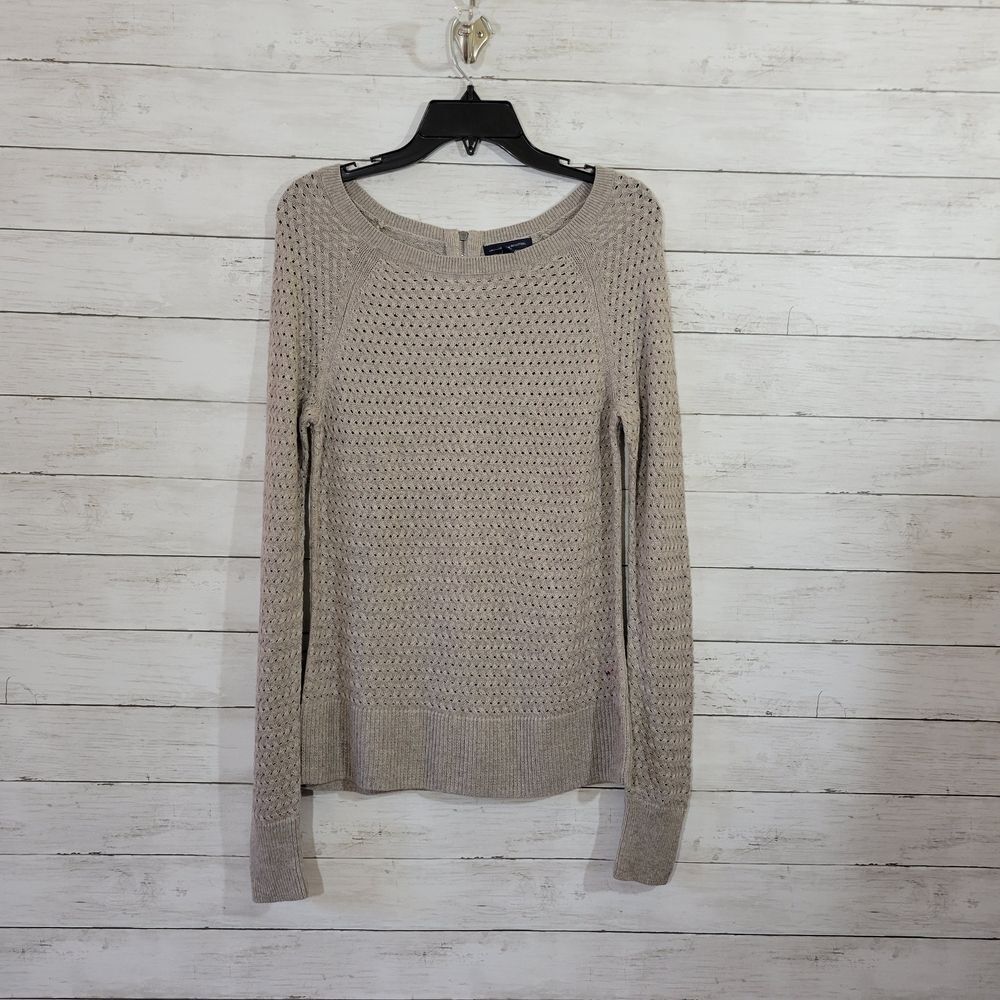 NWOT American Eagle Outfitters AE Taupe Open‎ Knit Boat Neck Sweater Size Medium